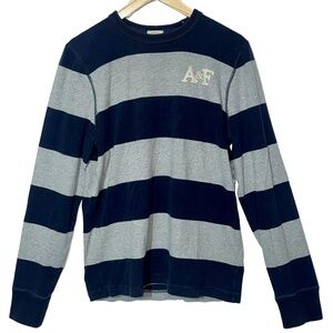 Abercrombie & Fitch Muscle Blue Gray Stripe Long Sleeve Crewneck Sweater Size XL